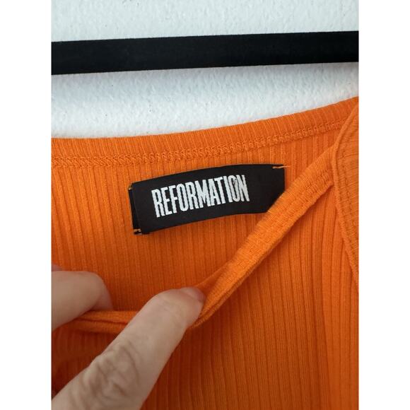 Reformation Bright Orange Ribbed Tank Tencel Mini Dress Women’s Size XS - Picture 4 of 5
